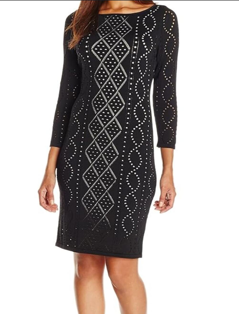 Calvin Klein Pointelle Illusion Dress L Sheath Stretch Academia Cocktail Career